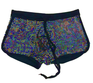 Flat Sequins Booty Shorts - BLACK HOLOGRAPHIC
