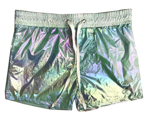 Iridescent Metallic Rave Shorts - Mint Multi