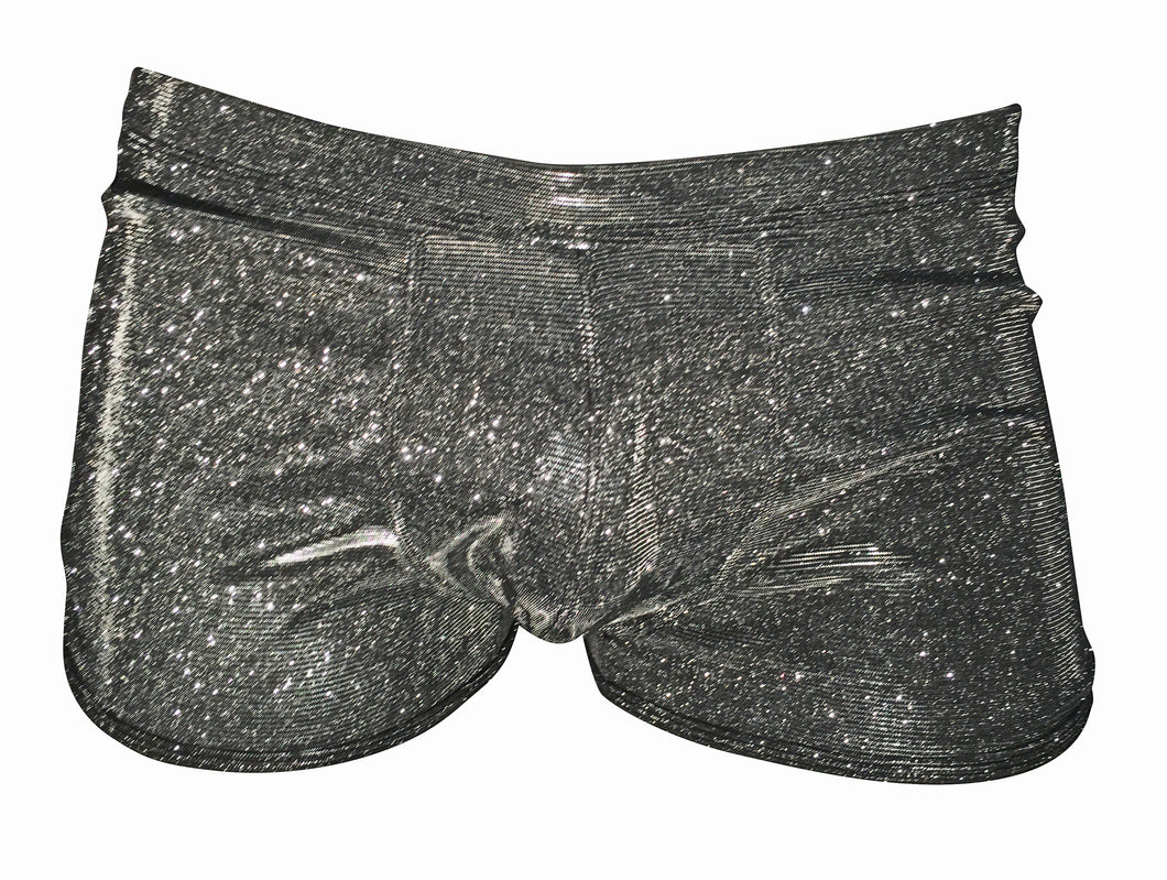 Glitter Booty Shorts with front Pouch - Silver