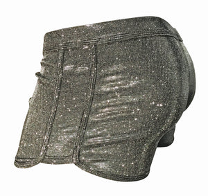 Glitter Booty Shorts with front Pouch - Silver