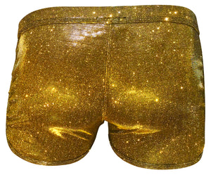 Glitter Booty Shorts with front Pouch - Gold