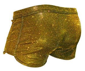 Glitter Booty Shorts with front Pouch - Gold
