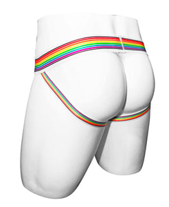 Rainbow Waistband Jock White Cotton