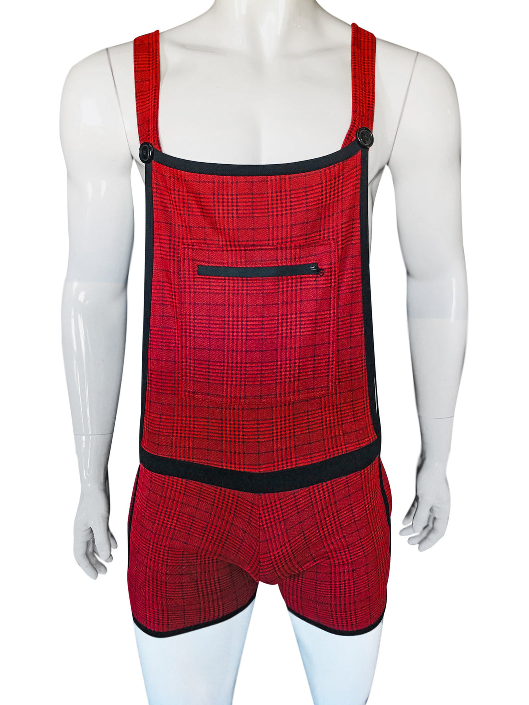 Knit Overalls-Red Plaid