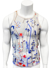 Load image into Gallery viewer, Embroidered Blue Floral Mesh Tank - White
