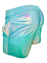 Load image into Gallery viewer, Iridescent Metallic Rave Shorts - Light Blue Multi

