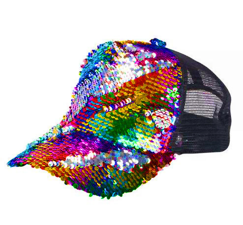 Rainbow Silver Reversible Sequins Trucker Hat